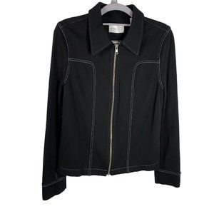Womens BLDWN Baldwin full zip black jacket collar and white stitich accents Sz S